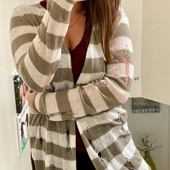 SOLD Distressed Striped Cardigan - Picture 2 of 3